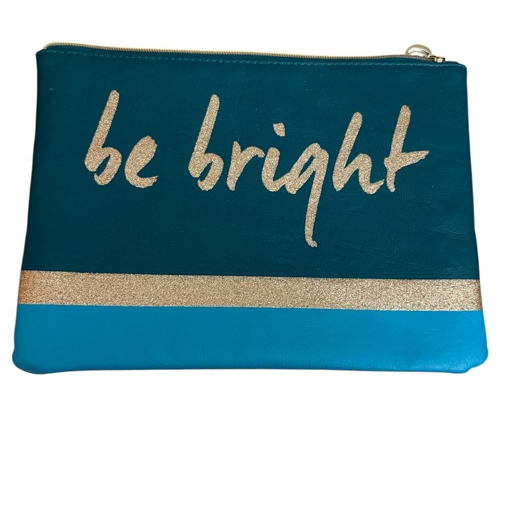 Charming Charlie Oversized Teal and Gold Cosmetic Bag